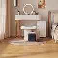 White Padded Stool on Round Rug with Dressing Table in Modern Bedroom