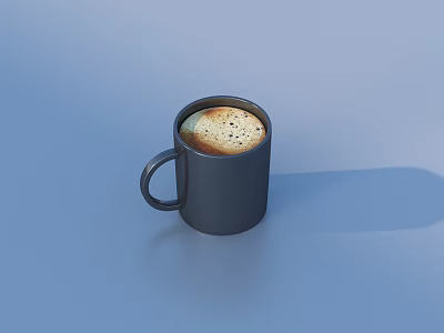 Fresh Coffee in Black Cup with Creamy Milk Foam on Light Blue Background 3d model