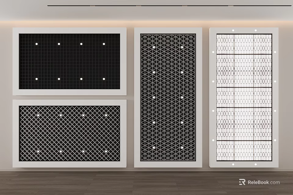 Modern Ceiling Design With Geometric Patterns And Recessed Lighting Panels 3d model