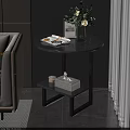 Modern Round Gray Marble Side Table With Black Frame Lower Shelf And Magazines 3d model