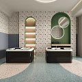 Stylish Mall Store Interior With Patterned Walls Arched Shelves And Mirrors 3d model