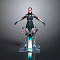 Futuristic Sci Fi Female Character In Mechanical Armor Standing On Glowing Tech Base With Detailed Design