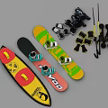 Colorful Snowboarding Equipment Set With Snowboards Poles Boots And Bindings