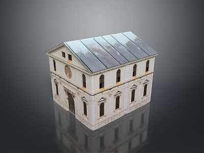 Classical Style Building Model With White Walls Dark Roof And Symmetrical Windows 3d model