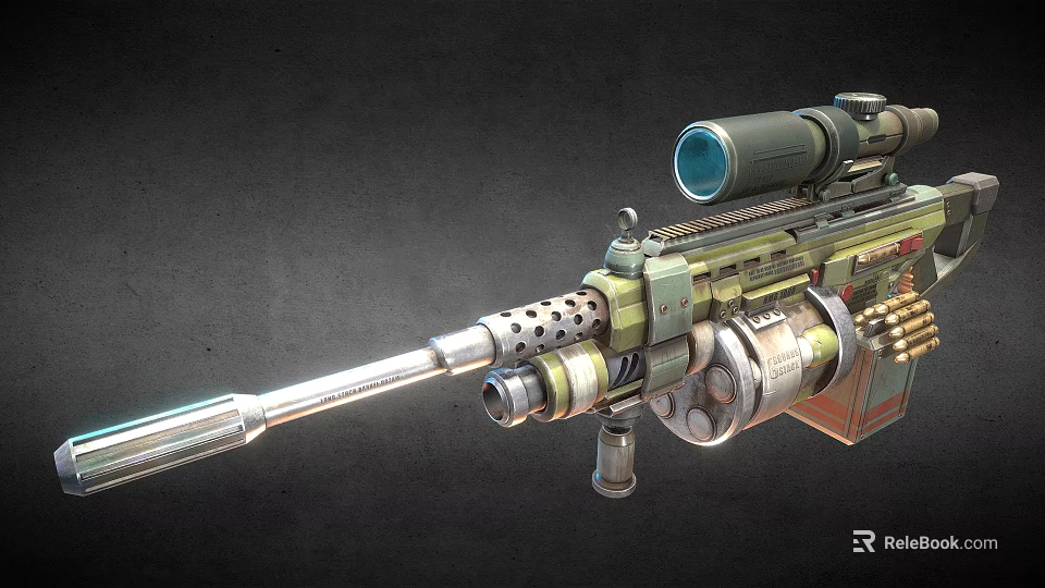 Modern Tactical Sniper Rifle With Telescopic Scope Ventilated Barrel And Magazine 3d model 