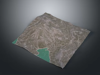 Realistic 3D Terrain Model With Mountain Ranges And Green Lake Area 3d model