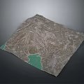 Realistic 3D Terrain Model With Mountain Ranges And Green Lake Area