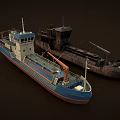 Two Ships Including New Blue White Vessel With Deck Pipes And Old Rusty Black Hull
