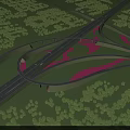 Modern Road Infrastructure Featuring Highway Interchange Green Belts And Traffic Lanes