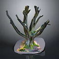 Natural Wooden Stump With Branches On Stone Base Decorative Ornament