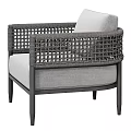Modern Gray Lounge Chair With Woven Armrests And Black Metal Frame