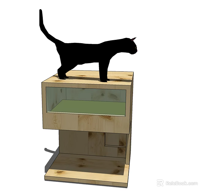 Wooden Cat Furniture With Upper Platform And Lower Storage Space For Pet 3d model 