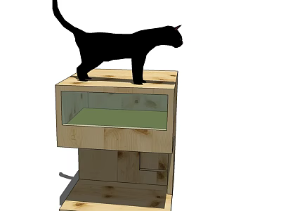 Wooden Cat Furniture With Upper Platform And Lower Storage Space For Pet 3d model