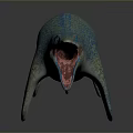 Blue Spotted Ichthyosaur Model With Open Mouth Long Body And Flippers On Dark Reflective Background