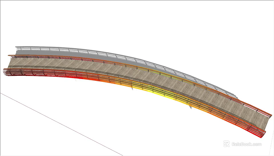Modern Arch Bridge With Colorful Illuminated Design And Wooden Deck Structure 3d model 