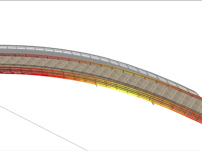 Modern Arch Bridge With Colorful Illuminated Design And Wooden Deck Structure 3d model
