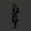 Mysterious Man In Hooded Cloak With Leather Belt Pouches And Dark Outfit
