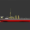 Detailed Vintage Water Vessel Model with Yellow Superstructure Red Hull Multiple Chimneys and Mast