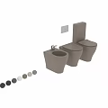 Modern Beige Toilets And Bidet In Minimalist Bathroom Grey Wall Interior
