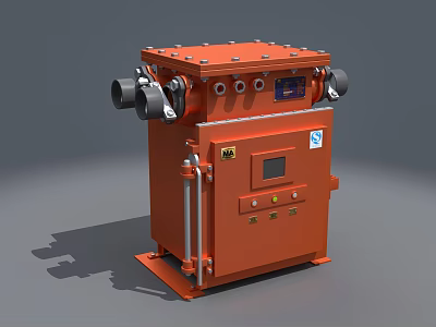 Industrial Control Equipment With Orange Metal Casing Multiple Interfaces Control Buttons And Digital 3d model