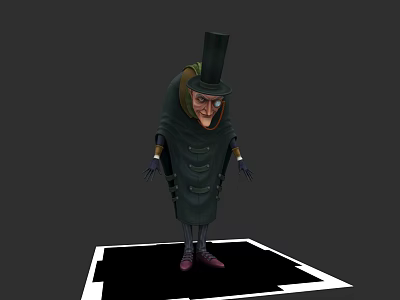 Mystical Fantasy Character Creature With Top Hat Long Coat And Glasses Standing On Black Platform 3d model