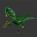 Green Dragon With Wings Yellow Spikes And Red Eyes On Gray Background