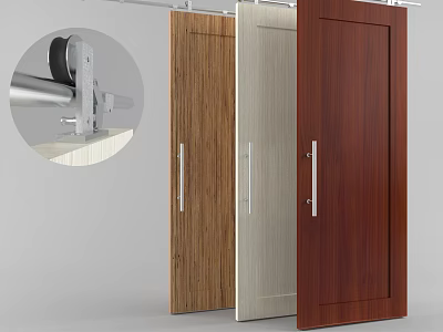 Modern Wooden Barn Doors In Different Colors With Sliding Track And Metal Handles 3d model