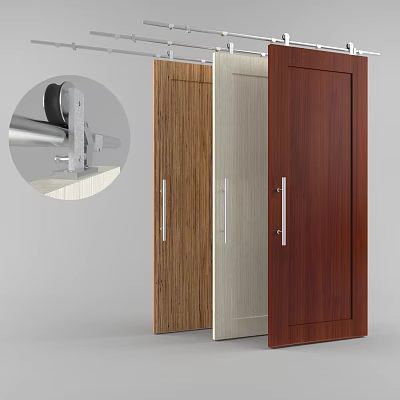 Modern Wooden Barn Doors In Different Colors With Sliding Track And Metal Handles 3d model