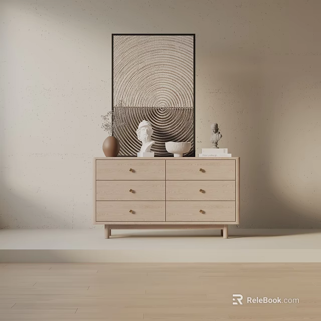 Minimalist Modern Entryway Cabinet Sideboard With Drawer Design And Decorative Items 3d model