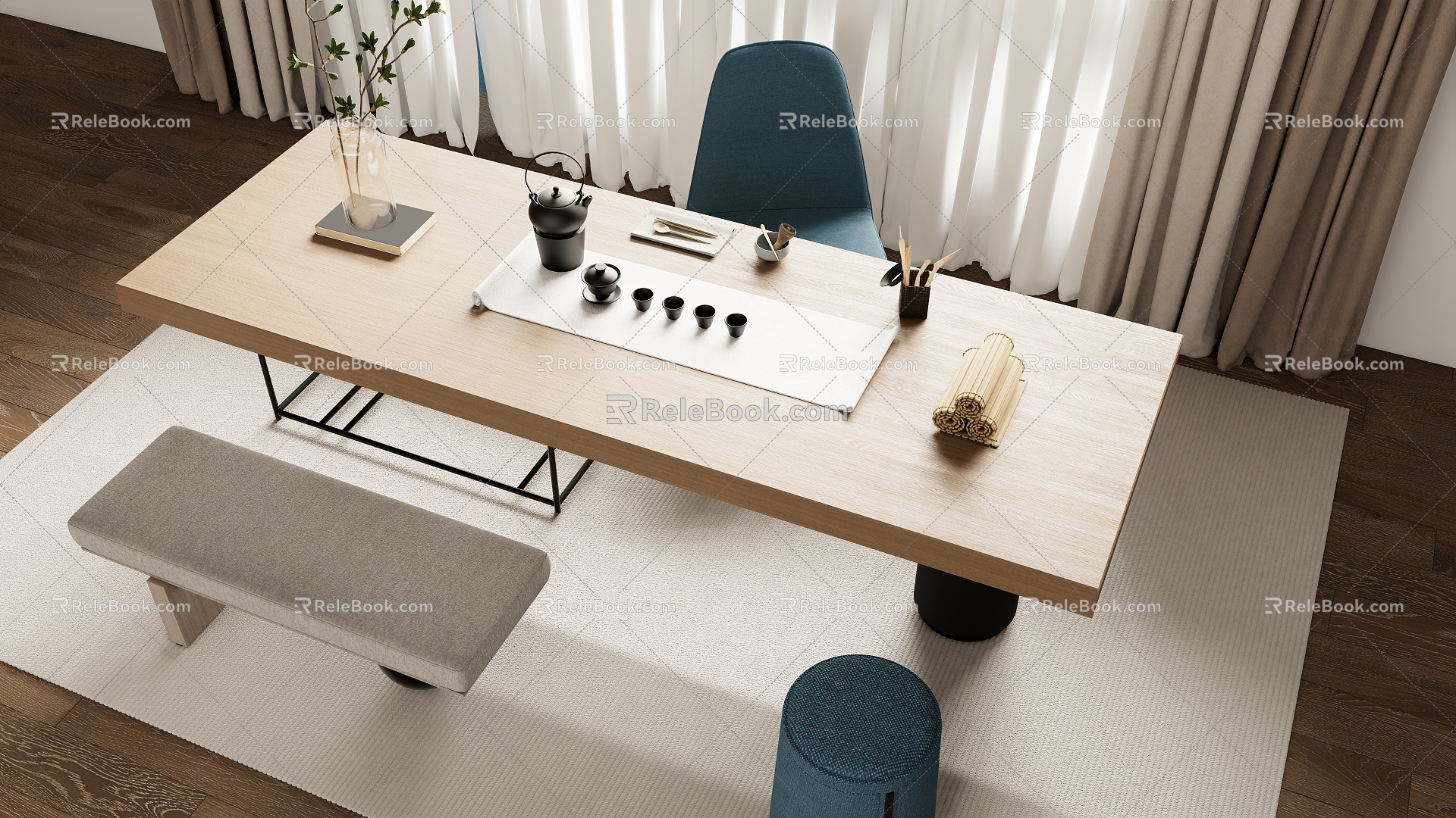 New Chinese Tea Table Tea Chair Combination 3d model