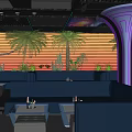Modern Bar Interior With Neon Lights Palm Trees Cacti Sofas And Tables For Night Experience 3d model