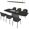 Modern Rectangular Dining Table Set With Black Chairs Hanging Pendant Light And Fruits 3d model