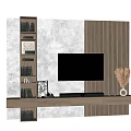 Modern Wooden Striped TV Wall With Bookshelf Decorative Elements And TV Stand