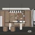 Log Study Desk Bookcase Ornaments Vase Book Single Chair Decorative Cabinet Computer Stool 3d model