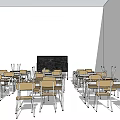 School Classroom Desks With Student Chairs Arranged In Multiple Neat Rows 3d model