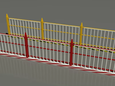 Yellow And Red Fence With White Rails And Red White Striped Base 3d model