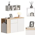 Modern Office Desk With Wooden Top White Cabinet Gray Chair Lamp Books And Shelf