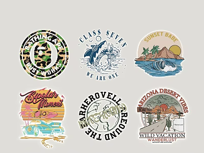 Unique Vintage Wall Decor Featuring Themed Badge Designs With Various Patterns 3d model