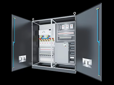 Industrial Electrical Control Cabinet Open Door Design with Internal Wiring and Instrumentation 3d model