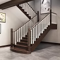 Modern solid wood staircase 3d model