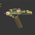 Futuristic Sci Fi Blaster Weapon With Blue Metallic Body And Brown Wooden Grip