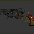 Vintage Ornate Pistol With Metallic Texture And Red Gold Grip Details