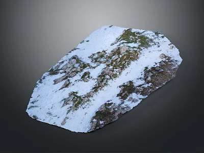 Snow Covered Terrain Model With Rocky Outcrops And Green Vegetation Features 3d model