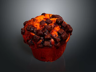 Freshly Baked Carrot Muffin Topped With Rich Chocolate Chunks And Moist Texture 3d model
