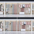 Modern Retail Display Shelves With Hanging Garments And Stacked Clothing Items