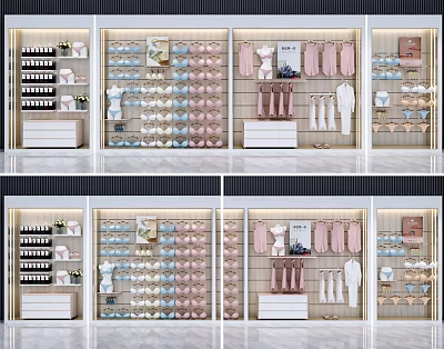 Modern Retail Display Shelves With Hanging Garments And Stacked Clothing Items 3d model
