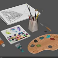 Essential Art Supplies For Drawing Including Sketchbook Paintbrushes Paint Tubes Palette And Knife