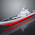 Sleek Modern Warship With White Superstructure Red Hull Bottom And Naval Deck Equipment