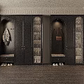 Modern Black Shoe Cabinet In Home Entryway With Hanging Area Bench And Glass Doors