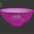 Red Ceramic Bowl With Colorful Floral Peony Patterns And White Rim